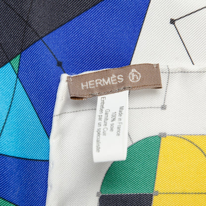 Hermes Silk Petit H Echec Au Roi Scarf 90 Blanc Jaune Vif Bleu 8 of 9