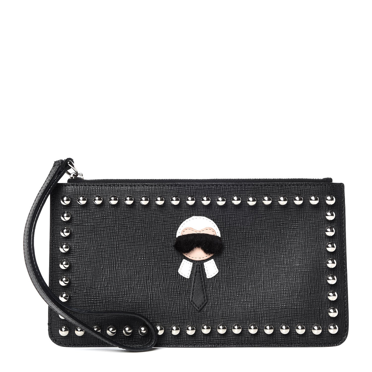 Fendi Vitello Elite Mink Fur Studded Karlito Zip Pouch Black 1 of 8