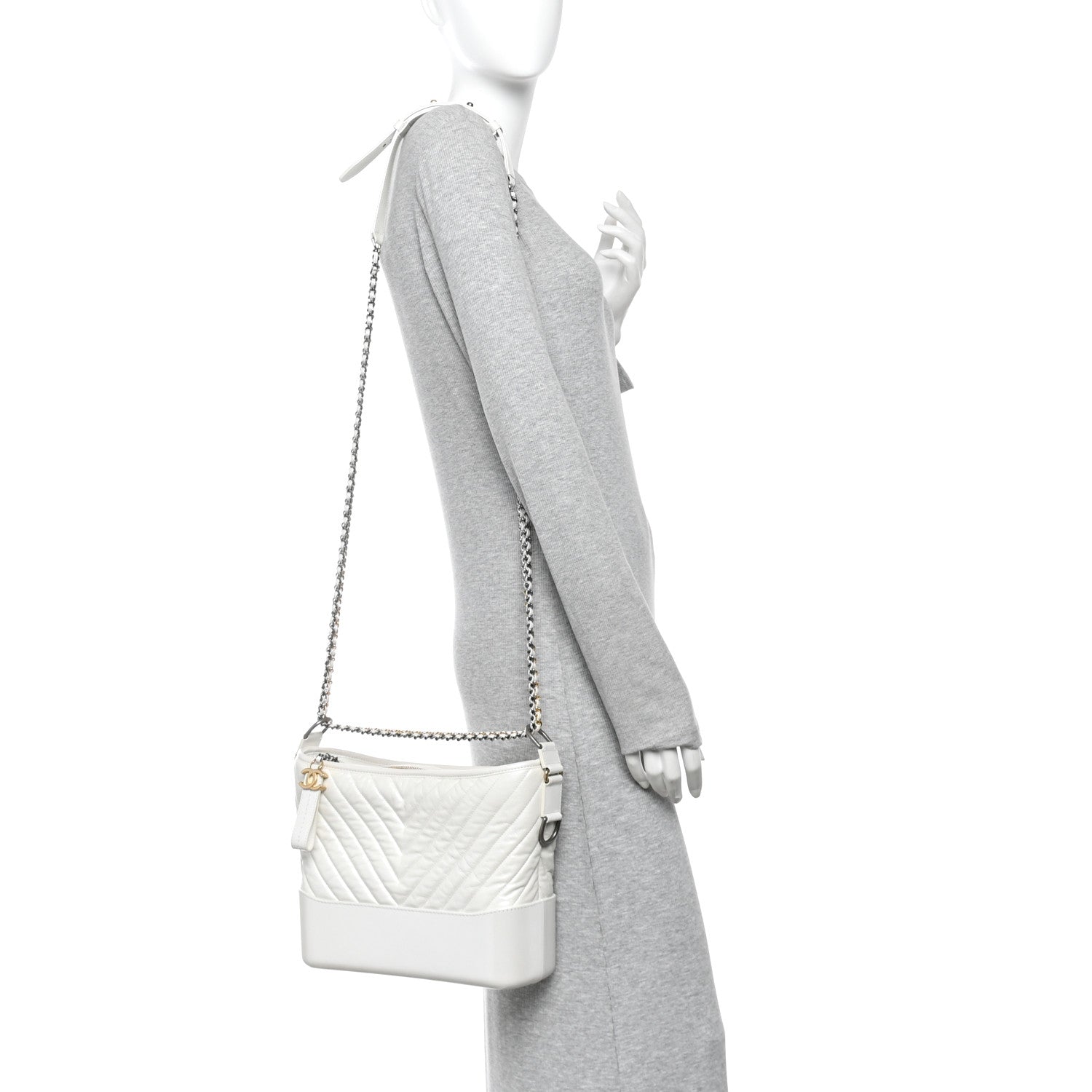 Chanel Aged Calfskin Chevron Quilted Medium Gabrielle Hobo White 2 of 10