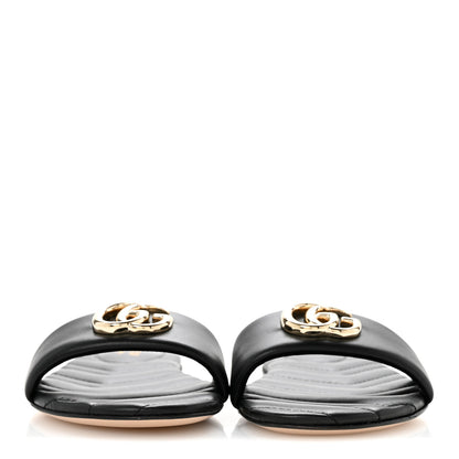 Gucci Nappa Matelasse GG Marmont Flat Slide Sandals 37.5 Black 3 of 11