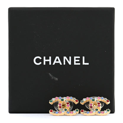 Chanel Crystal CC Stud Earrings Gold Multicolor 6 of 6