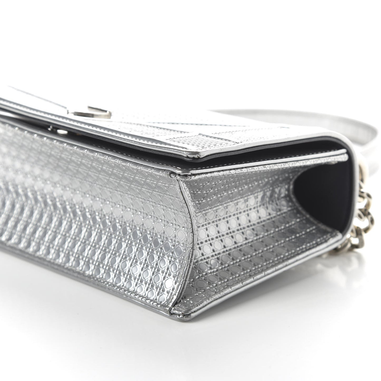 Metallic Patent Micro-Cannage Small Diorama Flap Bag Silver