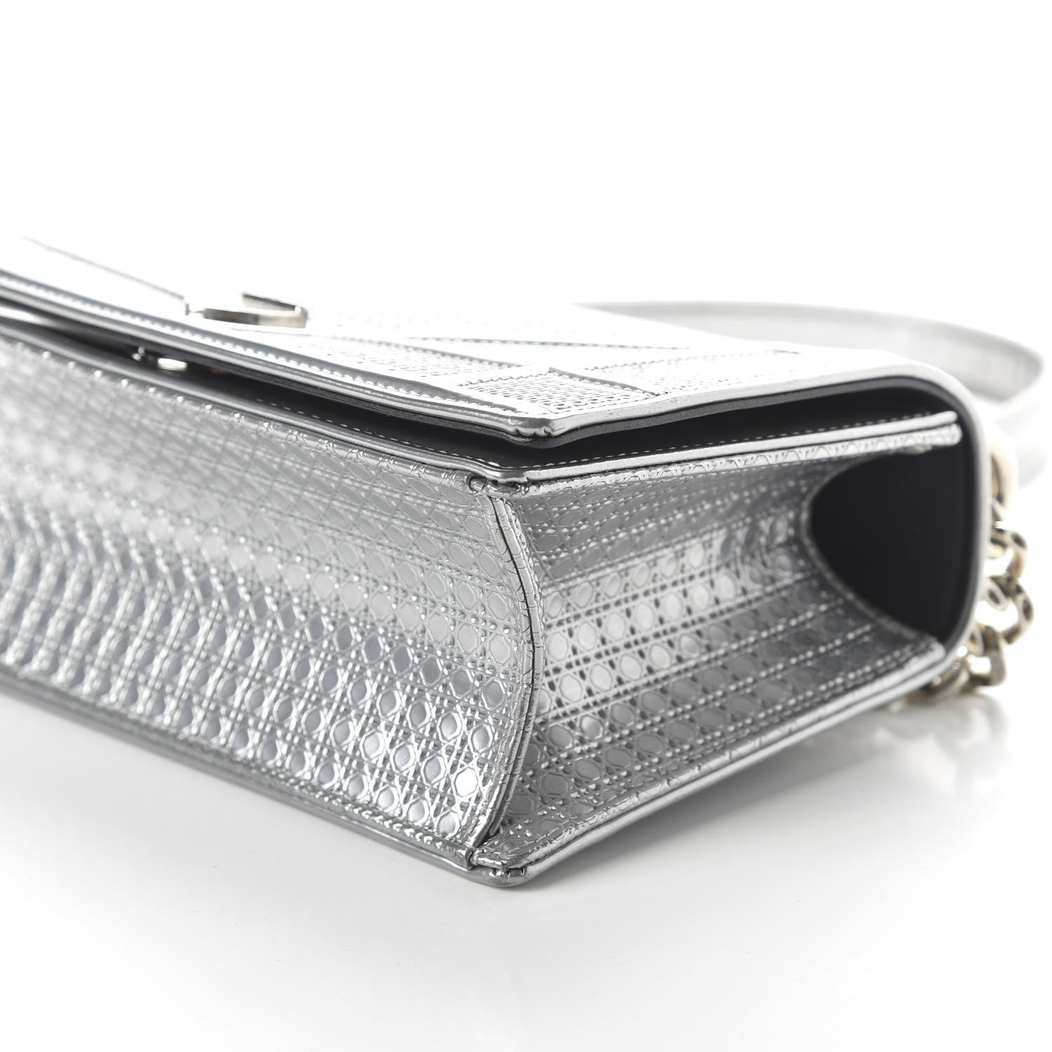Christian Dior Metallic Patent Micro-Cannage Small Diorama Flap Bag Silver 7 of 9