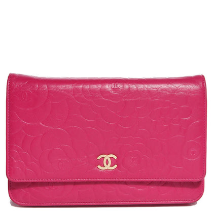 Chanel Lambskin Camellia Wallet on Chain WOC Dark Pink 1 of 8