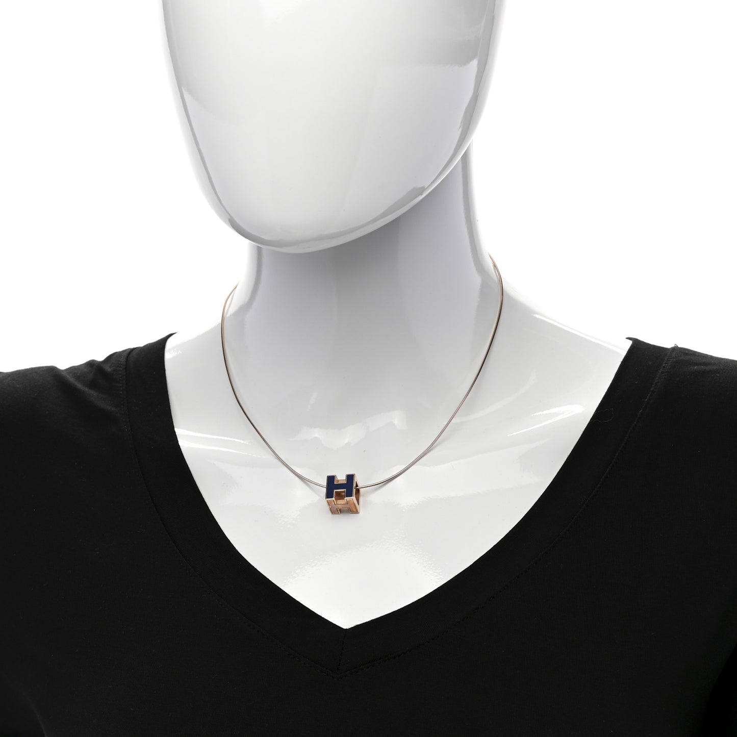 Rose Gold Lacquered Cage d'H Pendant Necklace Bleu Sature