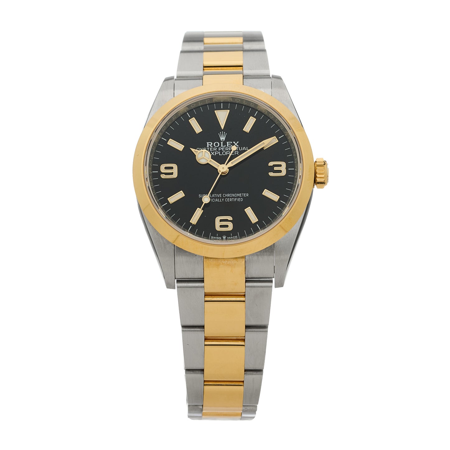 Stainless Steel 18K Yellow Gold 36mm Oyster Perpetual Explorer Watch Black 124273