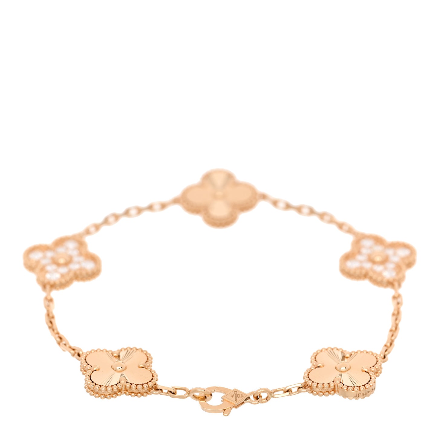 18K Yellow Gold Diamond 5 Motifs Guilloche Vintage Alhambra Bracelet