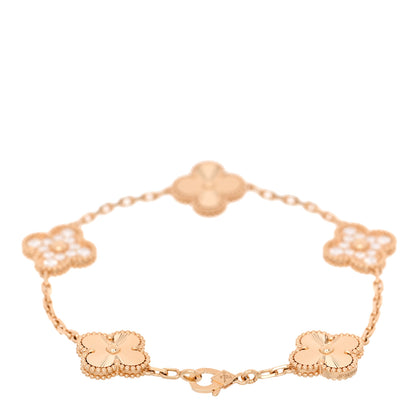 Van Cleef & Arpels 18K Yellow Gold Diamond 5 Motifs Guilloche Vintage Alhambra Bracelet 2 of 5