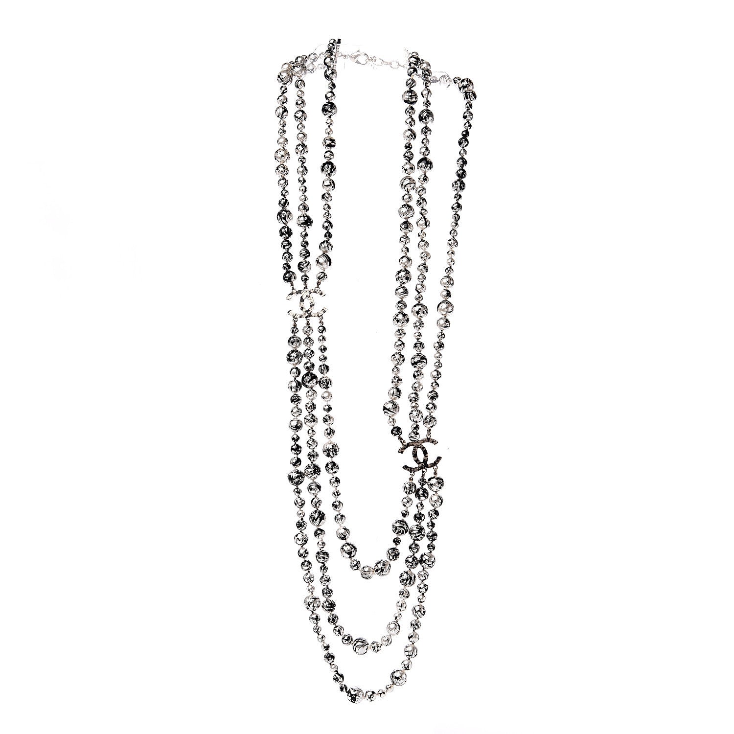 Chanel Pearl CC Graffiti 3 Strand Long Necklace Black Gold 2 of 5