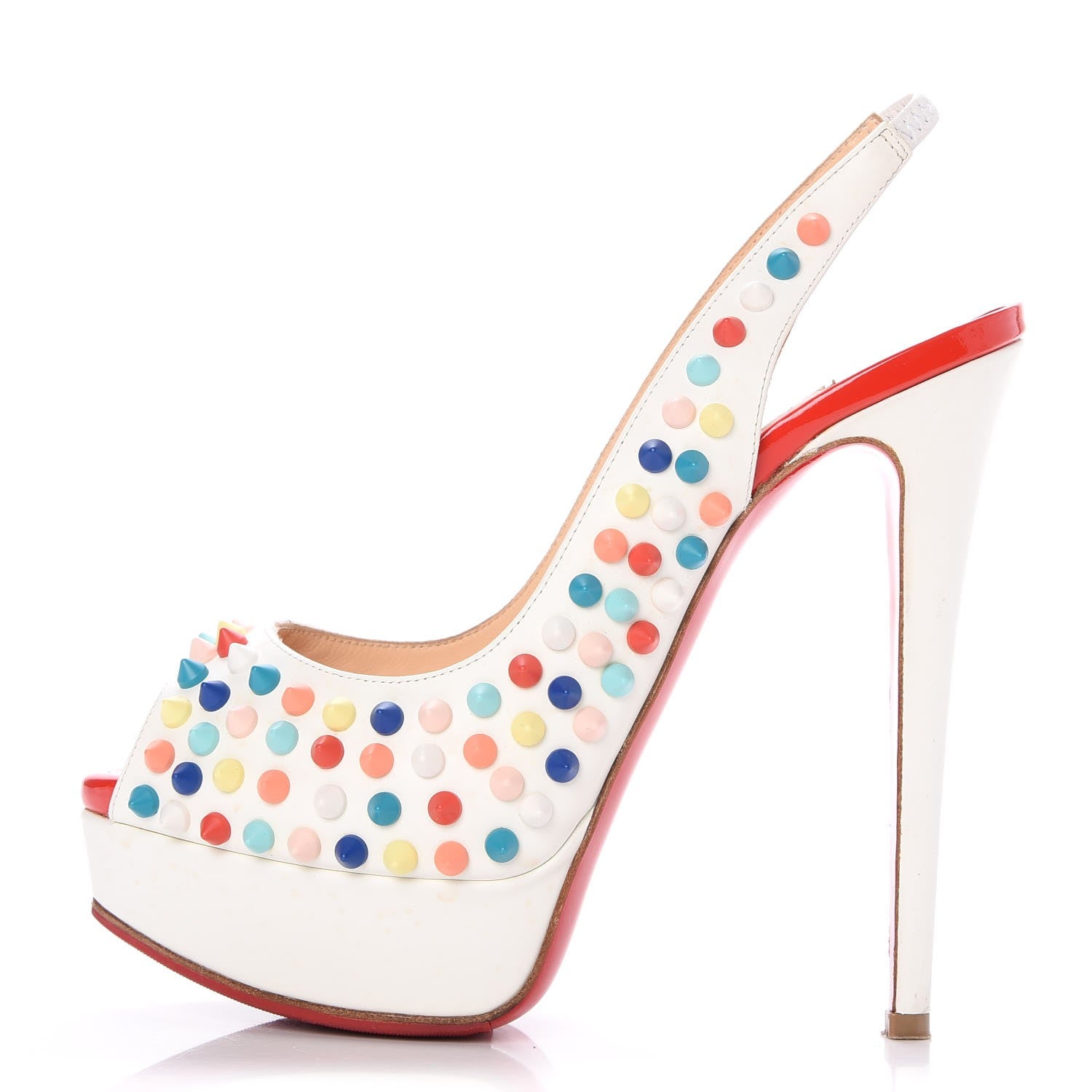 Christian Louboutin Matte Calf Lady Peep Spikes 150 Pumps 36 White Multi 1 of 12