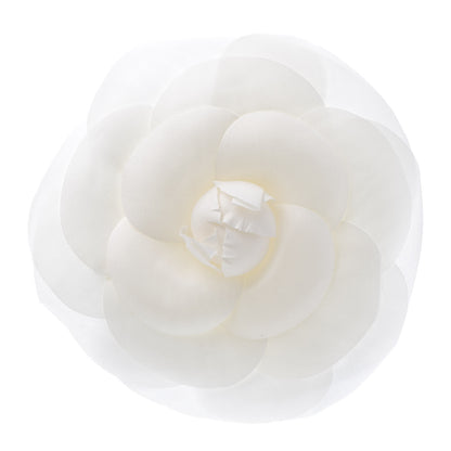 Chanel Silk Taffeta Camellia Brooch Pin White 1 of 7