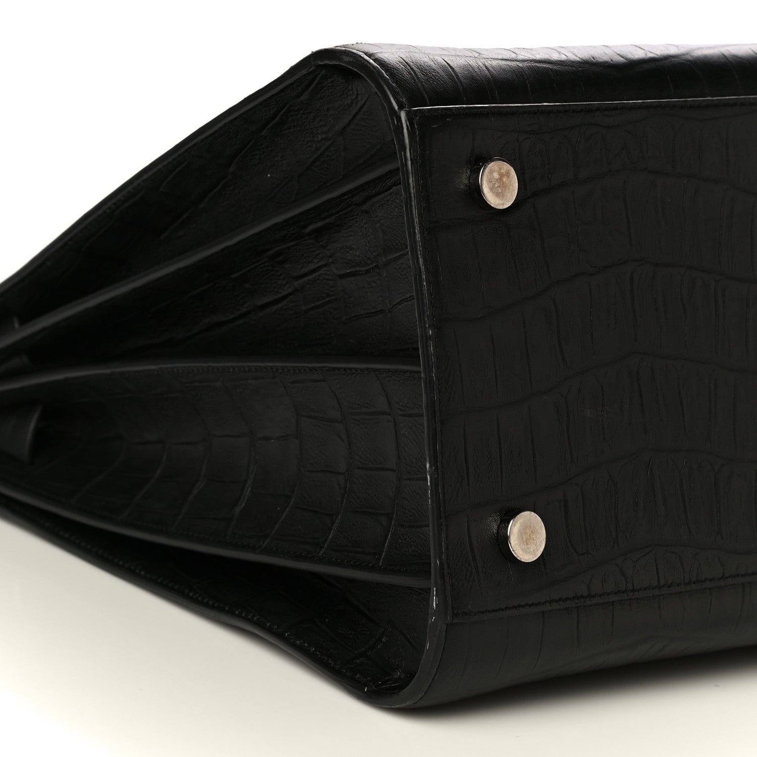 Saint Laurent Calfskin Crocodile Embossed Large Sac De Jour Carryall Black 8 of 25