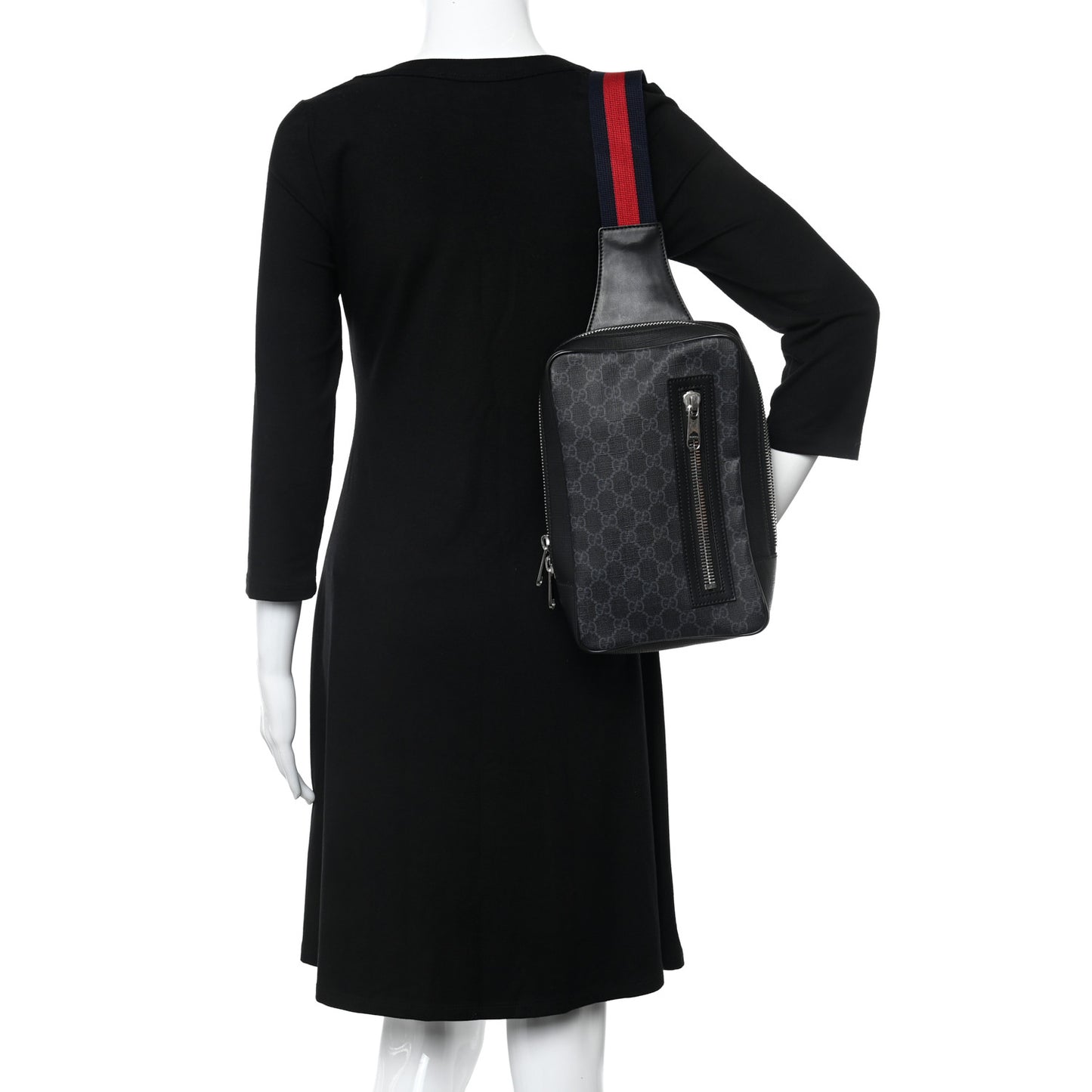 GG Supreme Monogram Web Belt Bag Black Grey