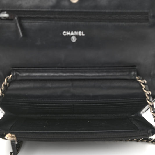 Distressed Patent Calfskin Quilted Reissue Wallet On Chain WOC Black