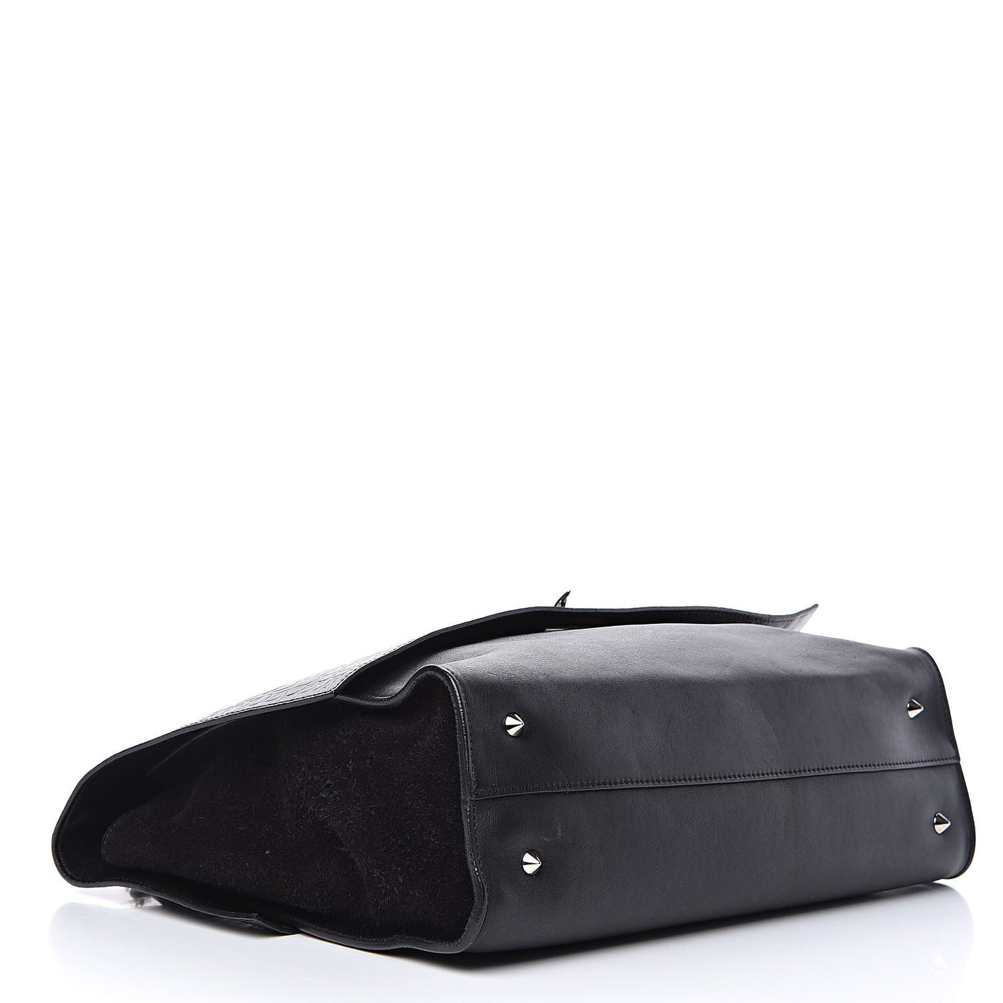 Calfskin Crocodile Embossed Medium Shark Lock Satchel Black