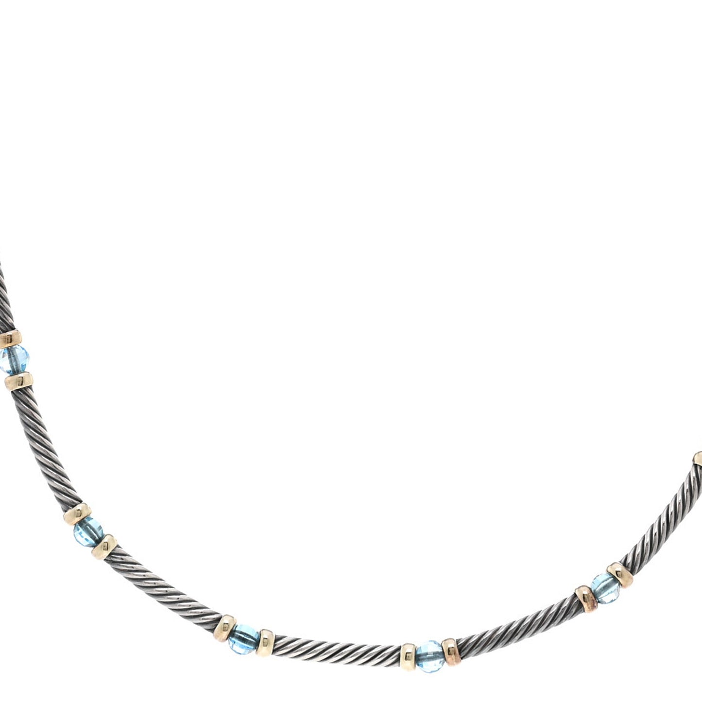 Sterling Silver 14K Yellow Gold Blue Topaz Hampton Cable Choker Necklace