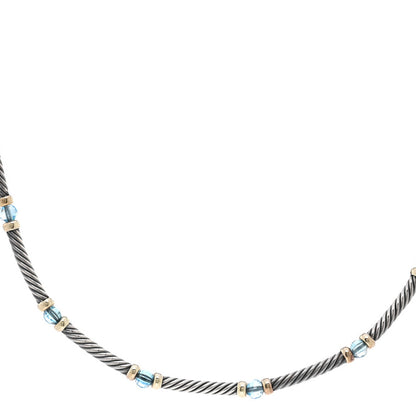 David Yurman Sterling Silver 14K Yellow Gold Blue Topaz Hampton Cable Choker Necklace 1 of 5