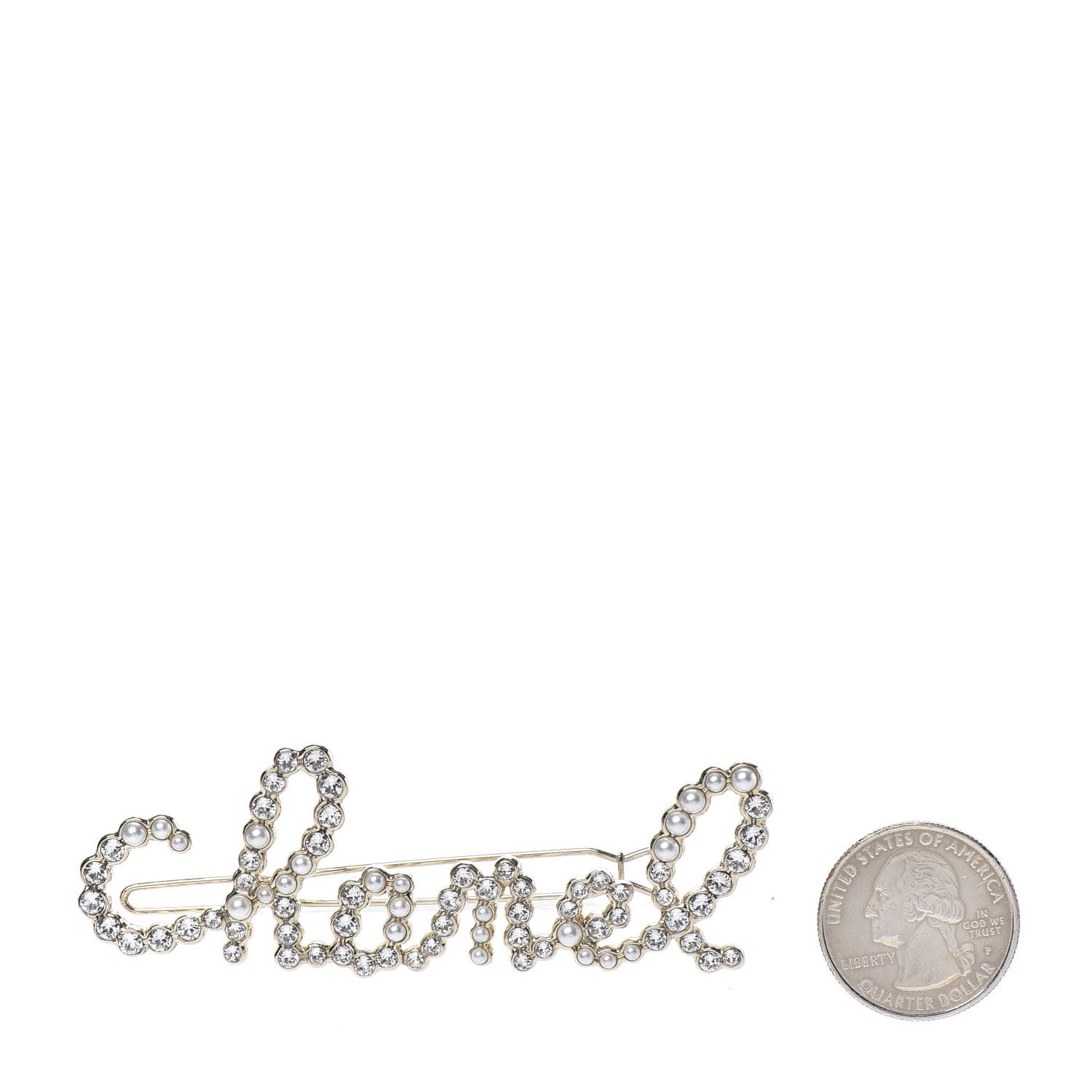 Chanel Metal Glass Swirling Pearls Hair Clip Gold 2 of 4