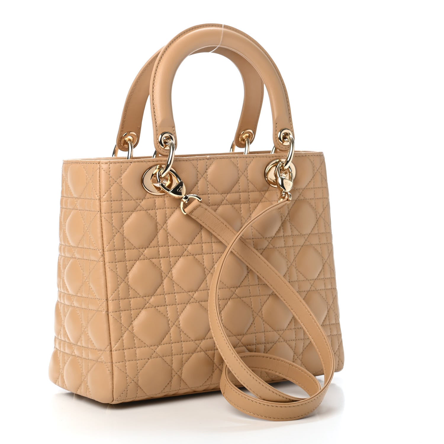 Christian Dior Lambskin Cannage Medium Lady Dior Beige 2 of 5