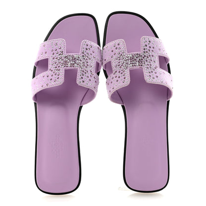Hermes Suede Goatskin Crystal Oran Sandals 37 Violet Amethyste 2 of 10