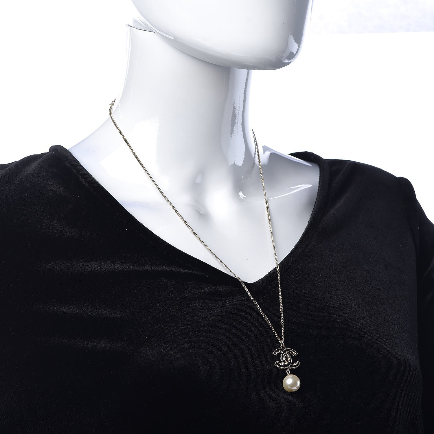 Chanel Enamel CC Baroque Pearl Drop Necklace Black Gold 2 of 6