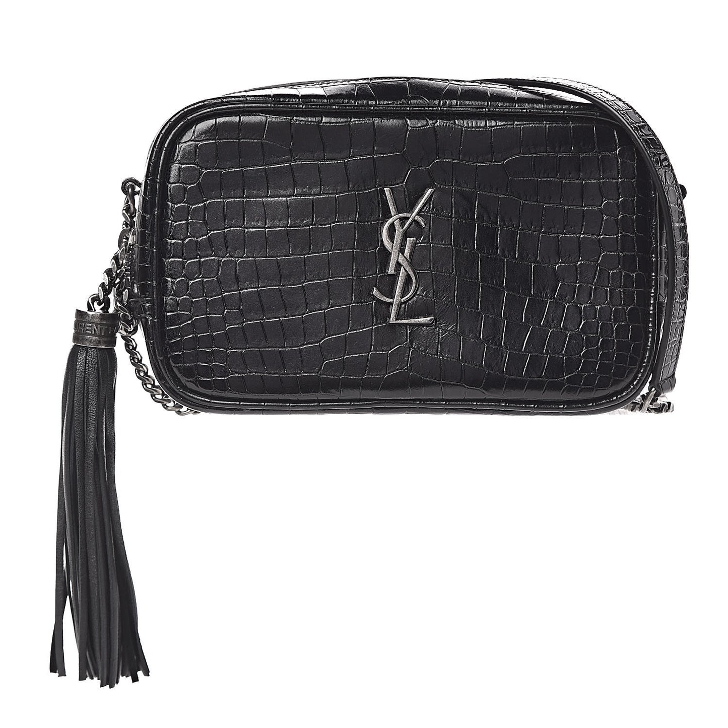 Calfskin Crocodile Embossed Monogram Mini Lou Camera Bag Black