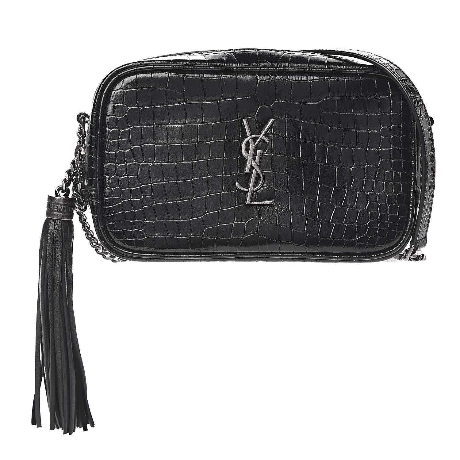 Saint Laurent Calfskin Crocodile Embossed Monogram Mini Lou Camera Bag Black 1 of 9