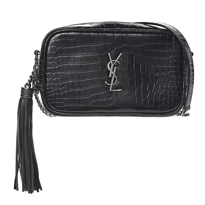 Saint Laurent Calfskin Crocodile Embossed Monogram Mini Lou Camera Bag Black 1 of 9