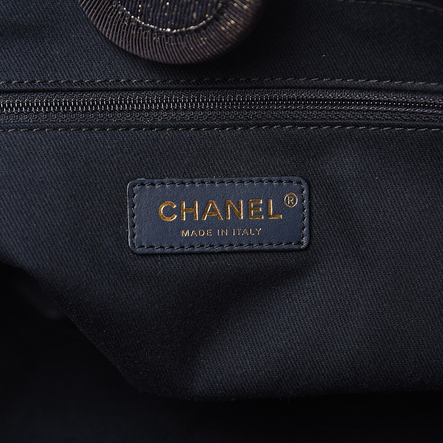 Lurex Canvas Small Deauville Tote Navy Blue Gold