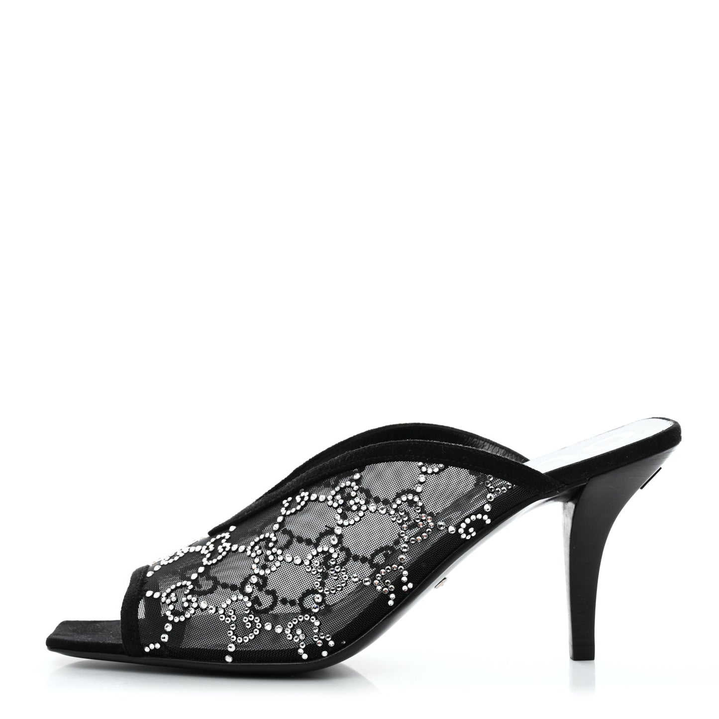 Tela Retino Kid Scamosciato Crystal GG Monogram Square G 95mm Slide Sandals 38.5 Black