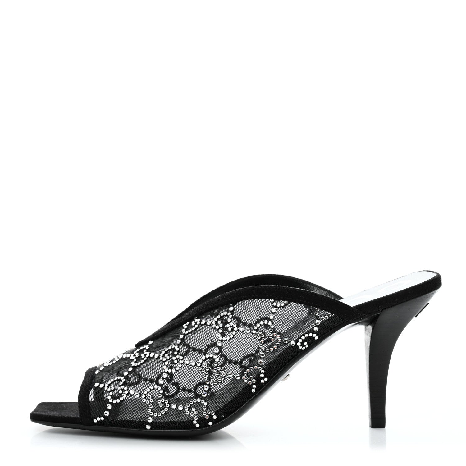 Gucci Tela Retino Kid Scamosciato Crystal GG Monogram Square G 95mm Slide Sandals 38.5 Black 1 of 8