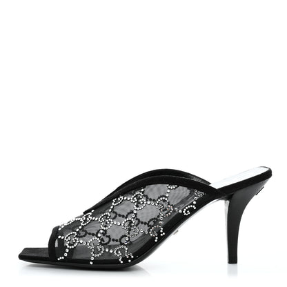 Gucci Tela Retino Kid Scamosciato Crystal GG Monogram Square G 95mm Slide Sandals 38.5 Black 1 of 8