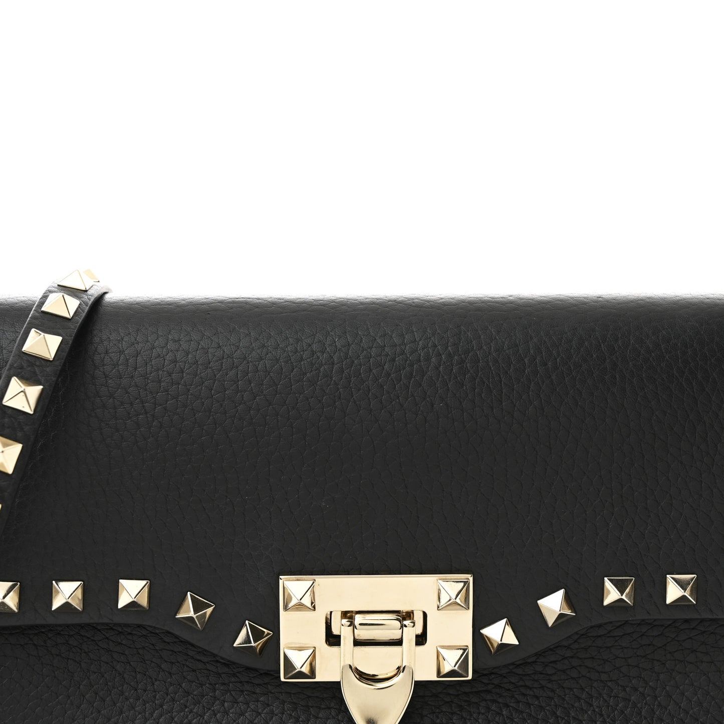 Pebbled Calfskin Medium Rockstud Flip Lock Crossbody Bag Black