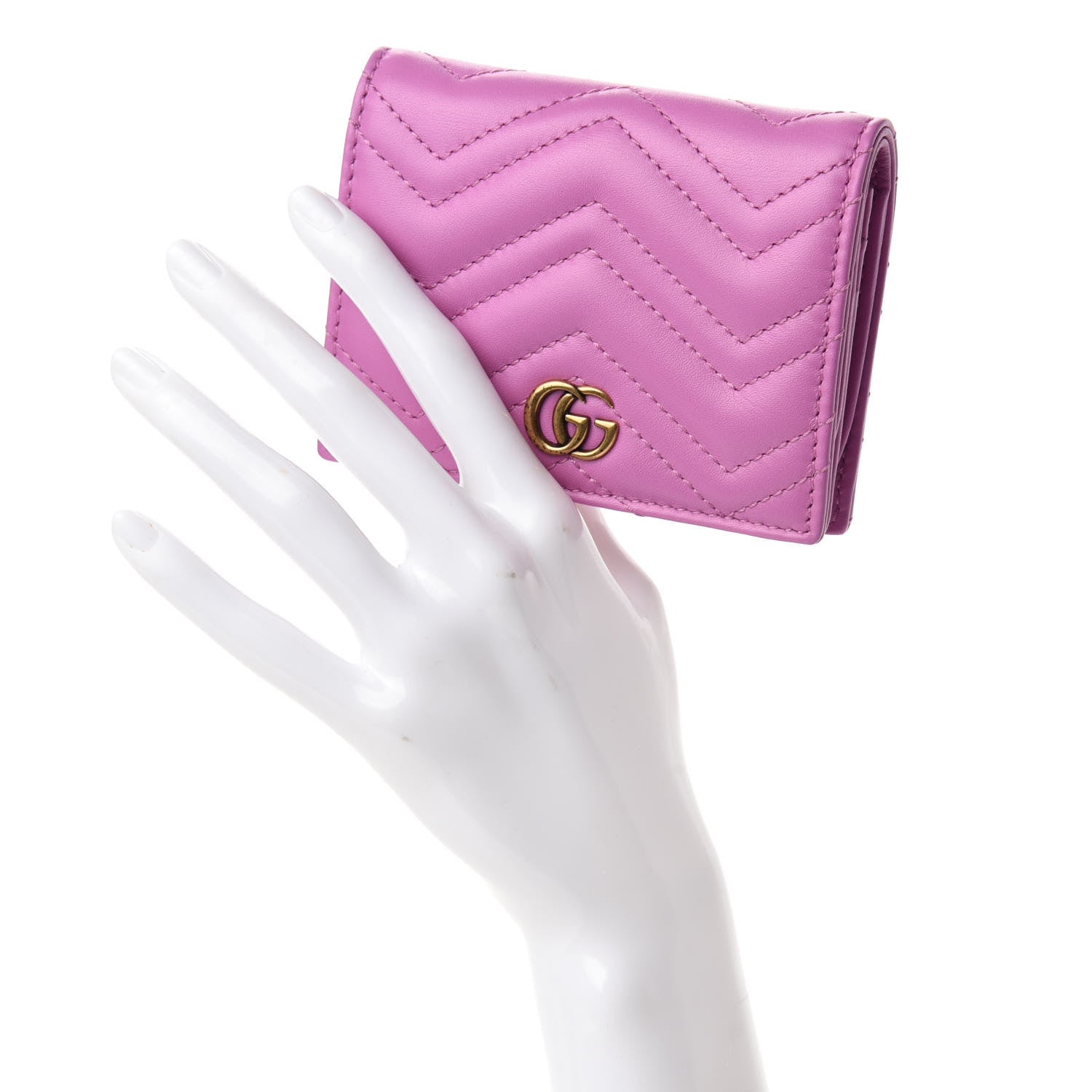 Gucci Calfskin Matelasse GG Marmont Card Case Candy Mousse 2 of 9