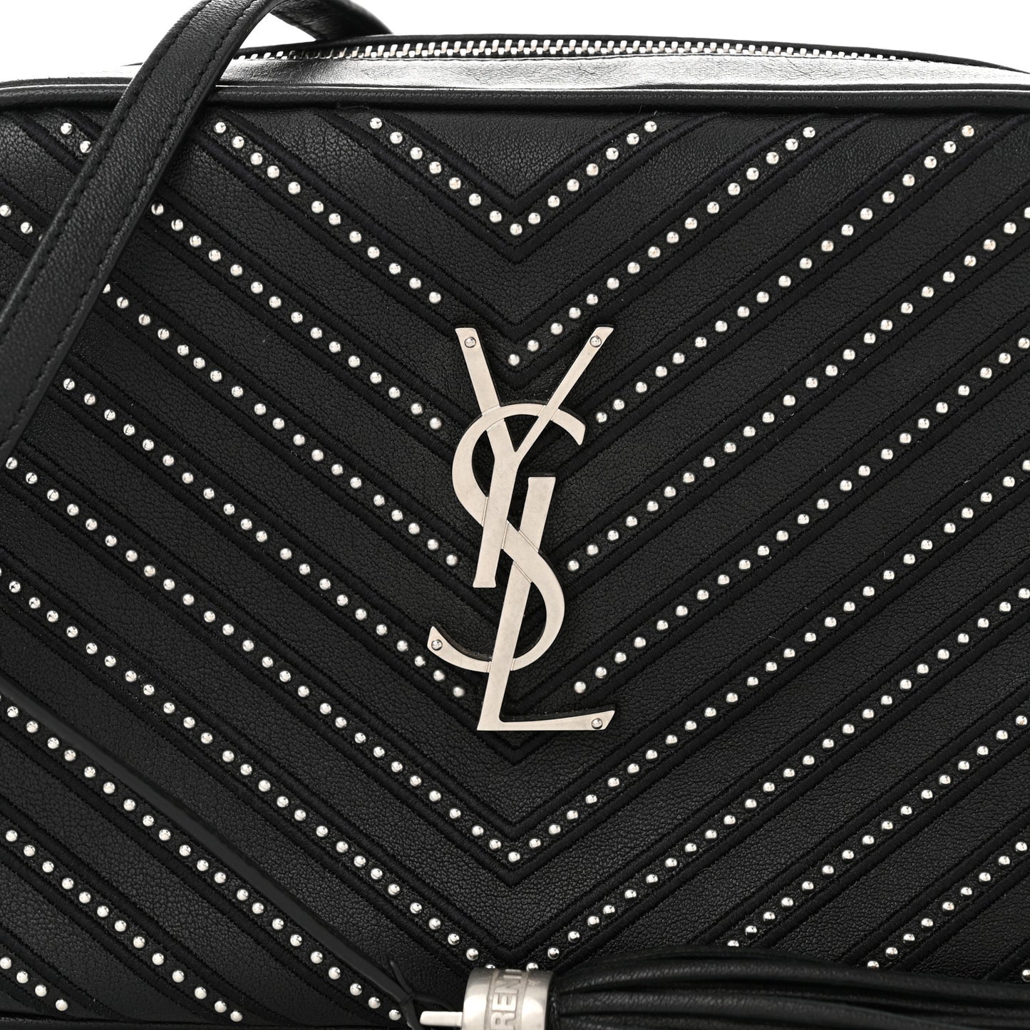 Calfskin Studded Matelasse Monogram Lou Camera Bag Black