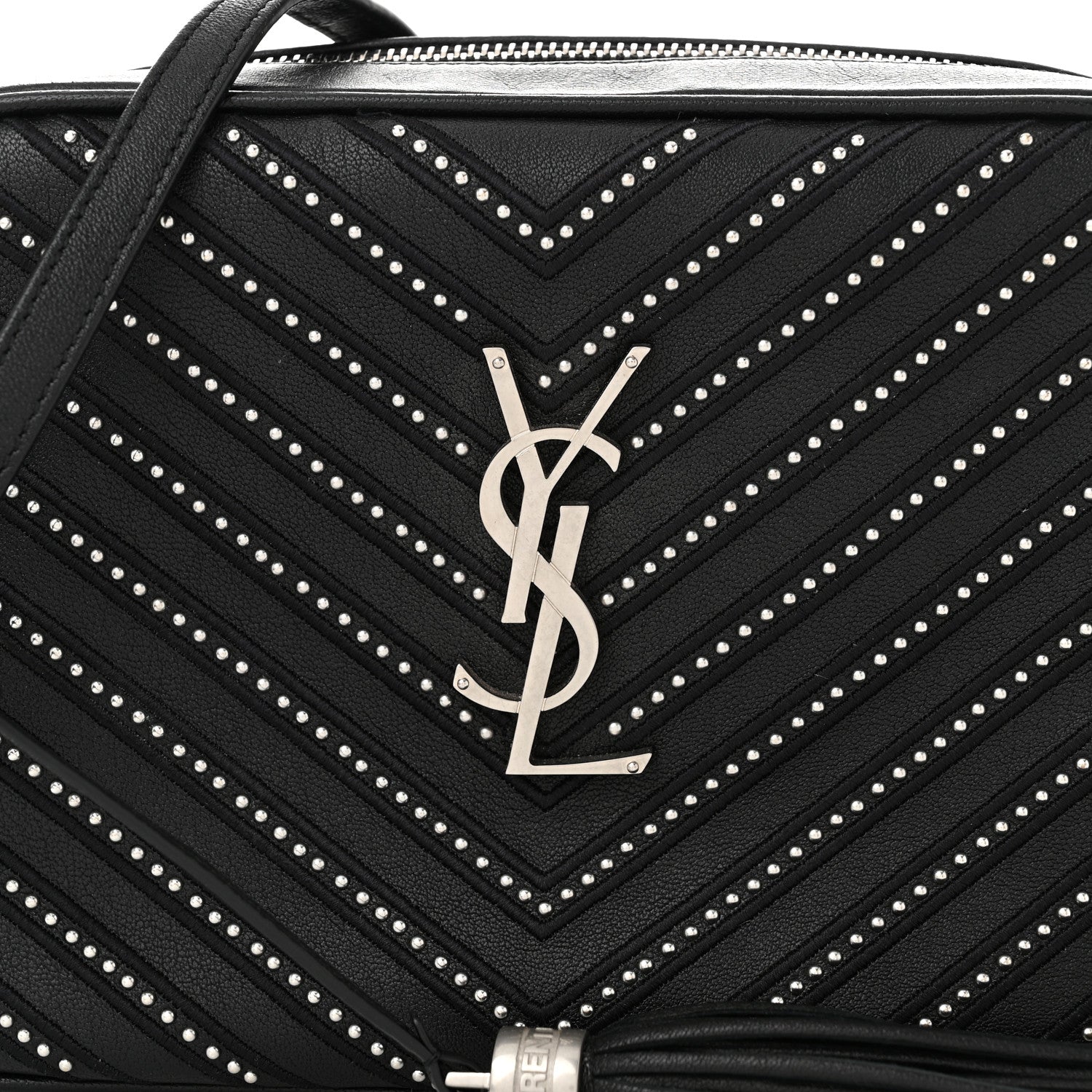 Saint Laurent Calfskin Studded Matelasse Monogram Lou Camera Bag Black 8 of 10