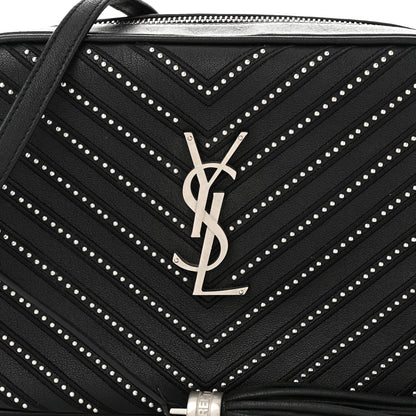 Saint Laurent Calfskin Studded Matelasse Monogram Lou Camera Bag Black 8 of 10