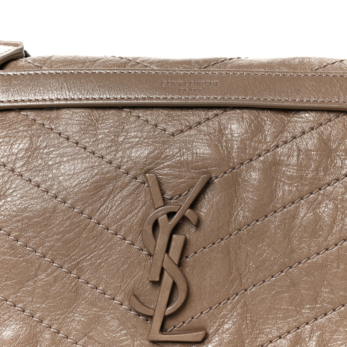Crinkled Calfskin Matelasse Monogram Medium Niki Chain Satchel Greyish Brown