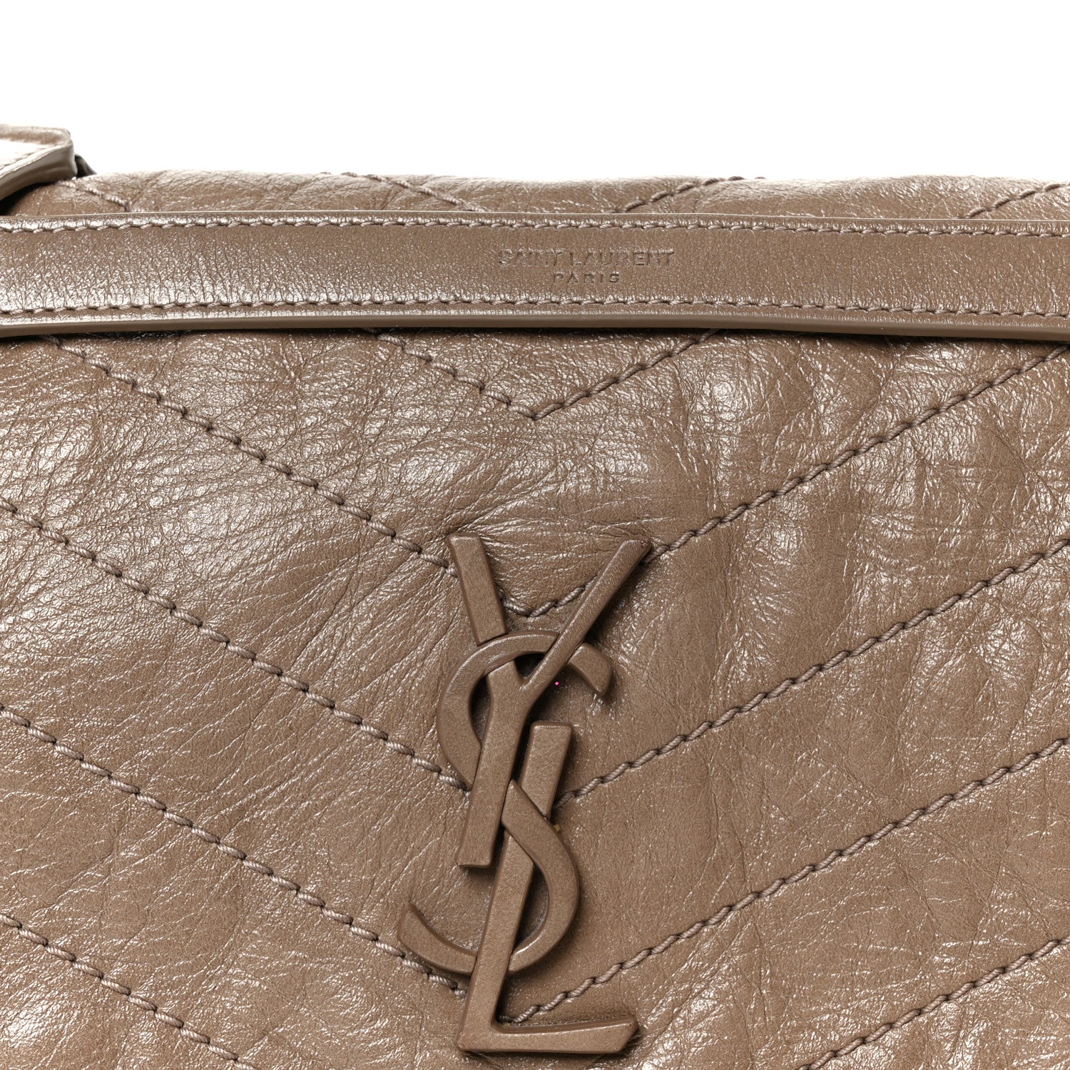 Saint Laurent Crinkled Calfskin Matelasse Monogram Medium Niki Chain Satchel Greyish Brown 9 of 11