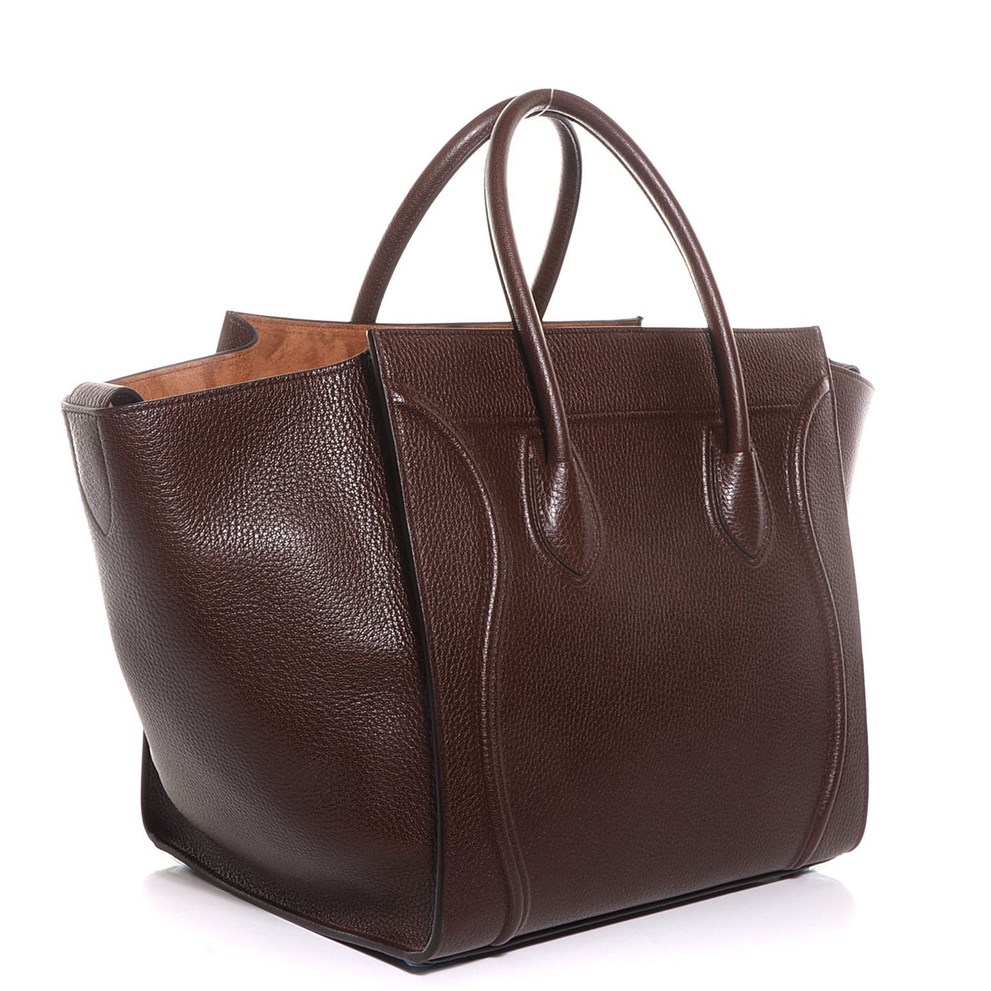 Shiny Grained Calfskin Medium Phantom Luggage Brown
