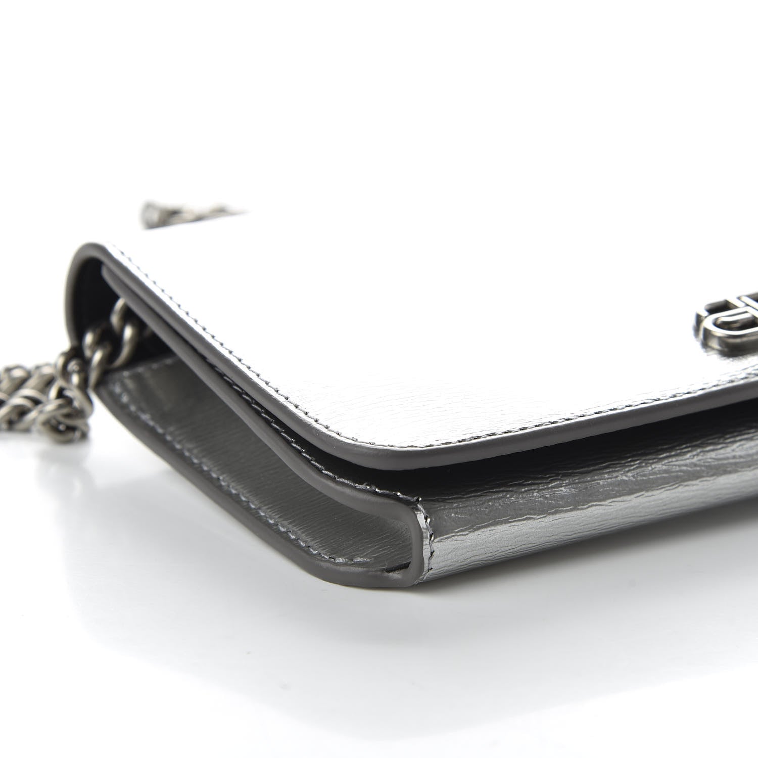 Balenciaga Metallic Grained Calfskin BB Phone Holder Wallet On Chain Silver 6 of 10