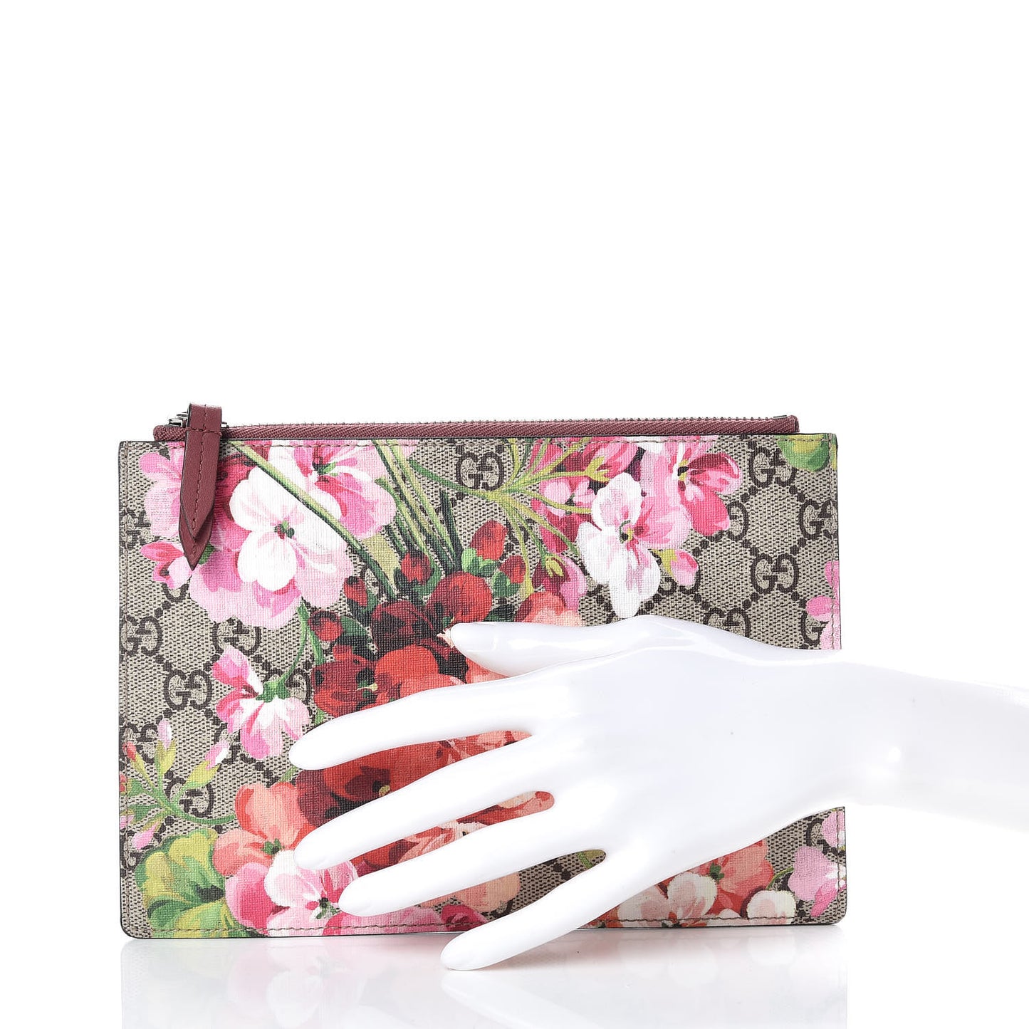 GG Supreme Monogram Blooms Small Zip Pouch Beige Multicolor Dry Rose