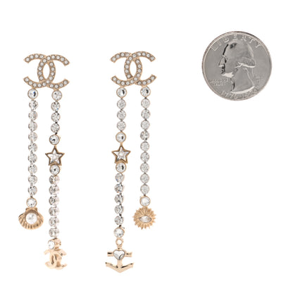 Chanel Crystal Pearl CC Shell Drop Earrings Light Gold 2 of 5