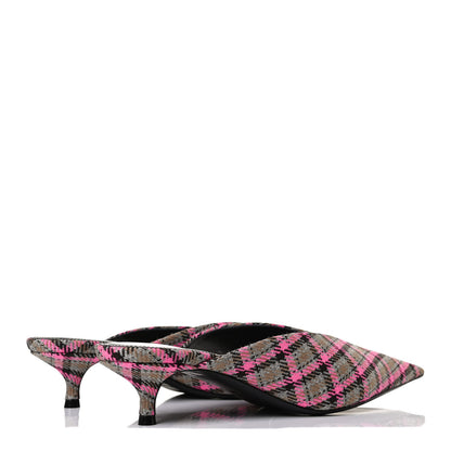 Balenciaga Wool Check Pointed Toe 40mm Mules 38 Grey Pink 4 of 12