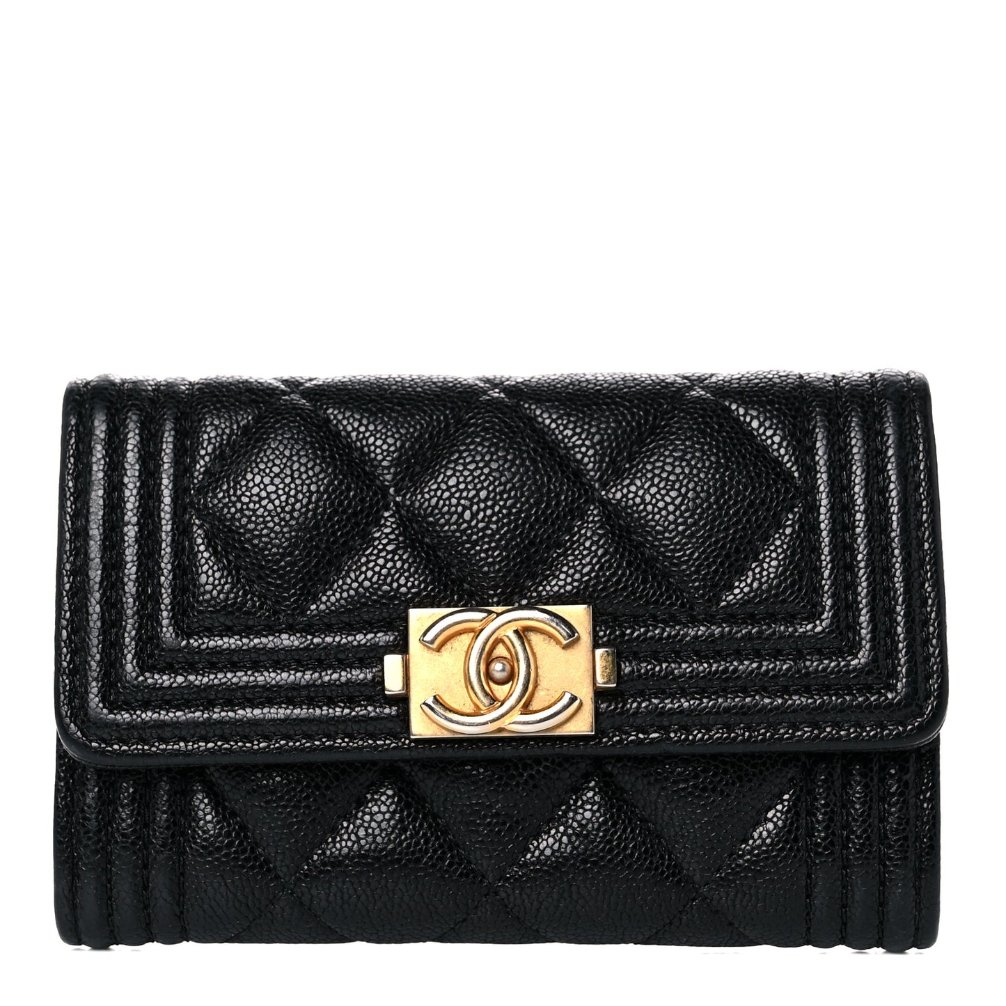 Caviar Quilted Boy Flap Card Holder Black