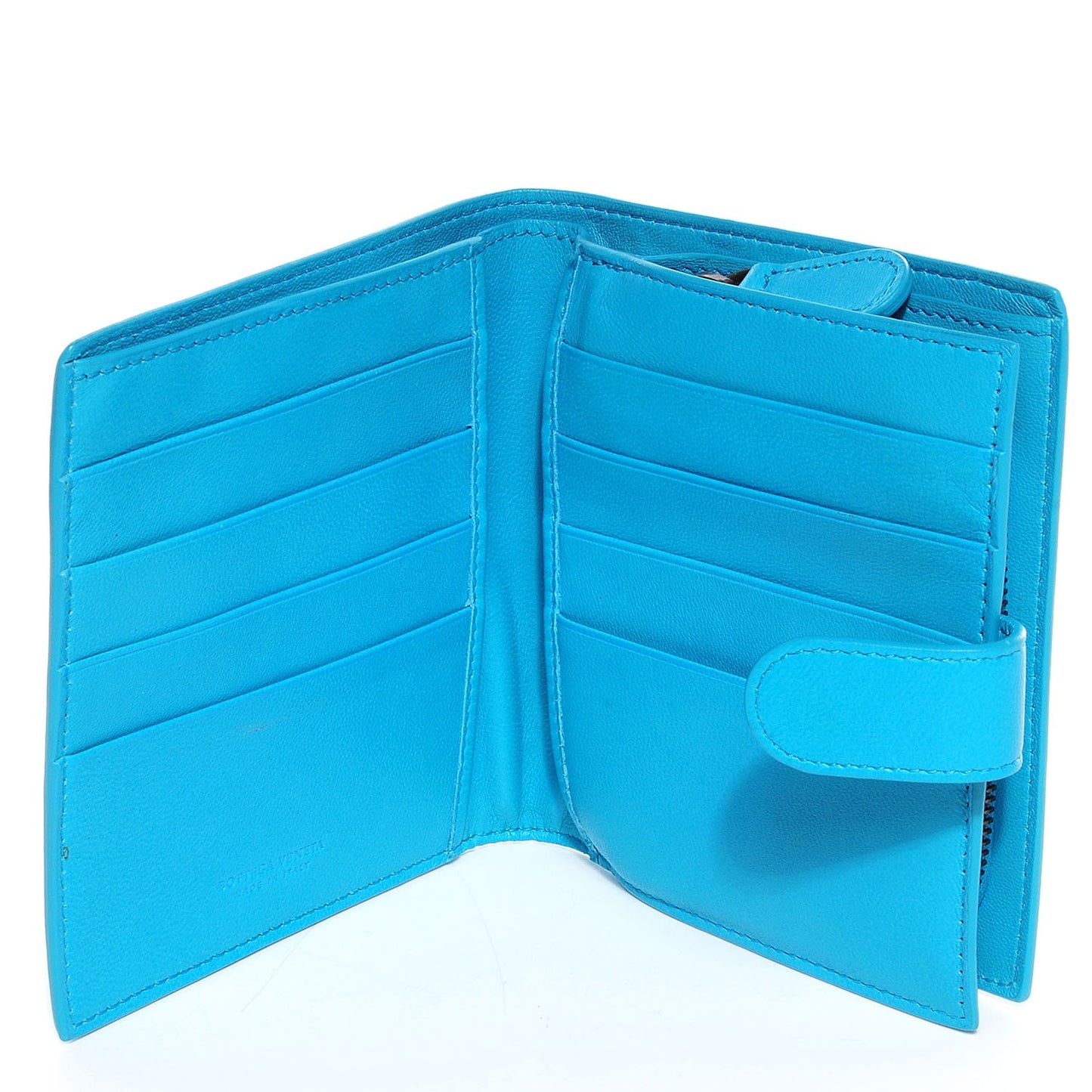 Nappa Intrecciato French Compact Wallet Turquoise