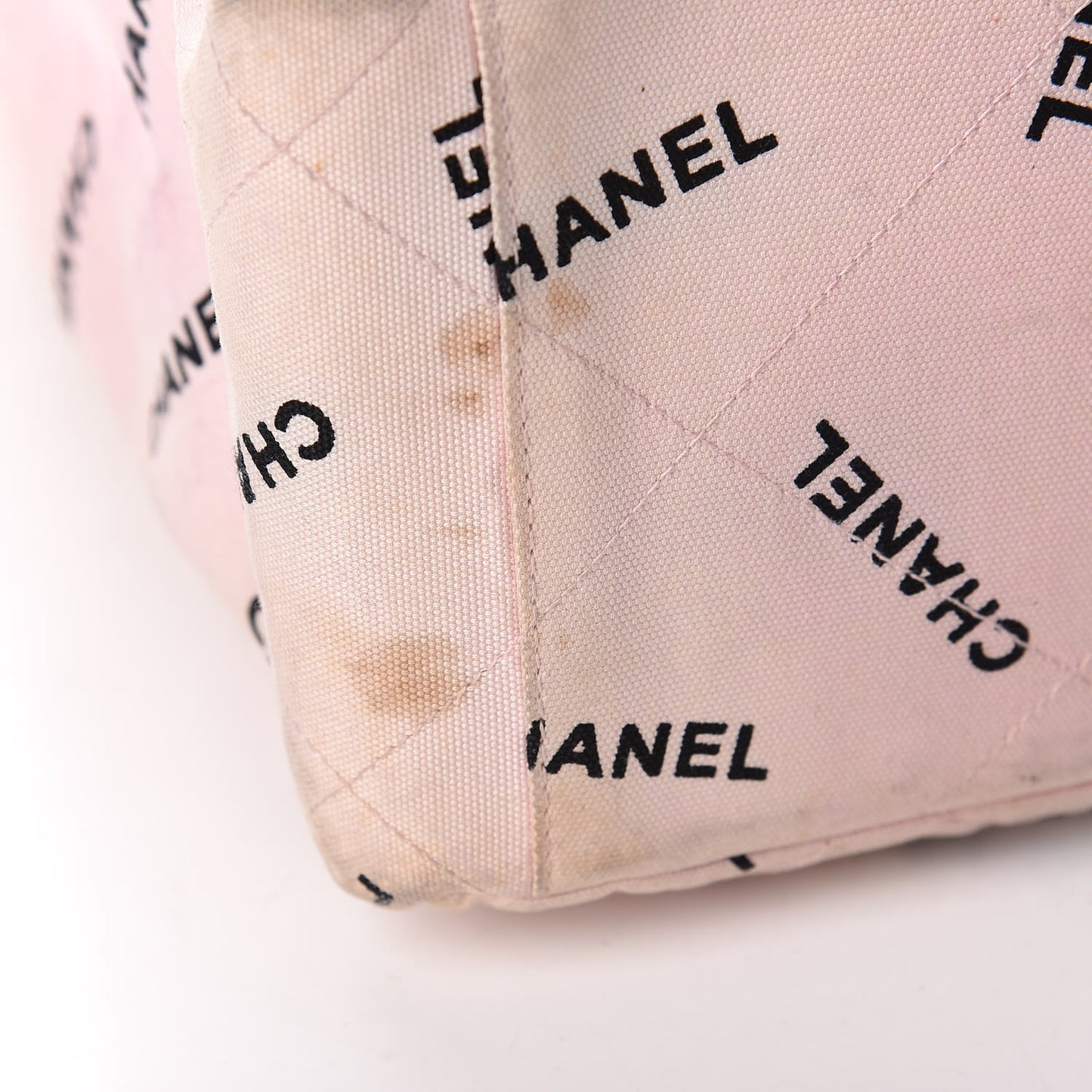 Canvas Quilted Printed Logo Tote Pink Black