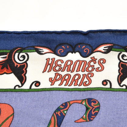 Hermes Cashmere Silk Lettres D'Erevan Shawl 140 Bleu Corail Vert 4 of 6