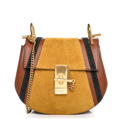 Chloe Suede Calfskin Patchwork Mini Drew Shoulder Bag Tobacco 1 of 6