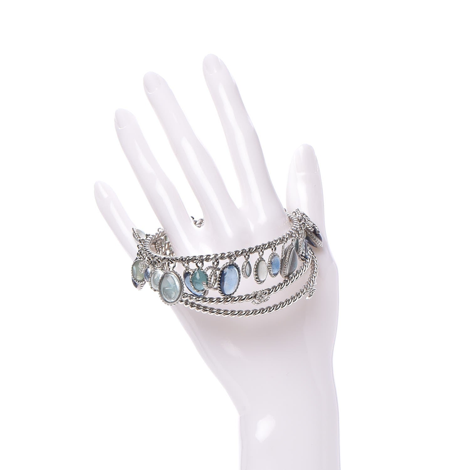 Chanel Glass CC Bangle Bracelet Set of 3 Silver 2 of 2